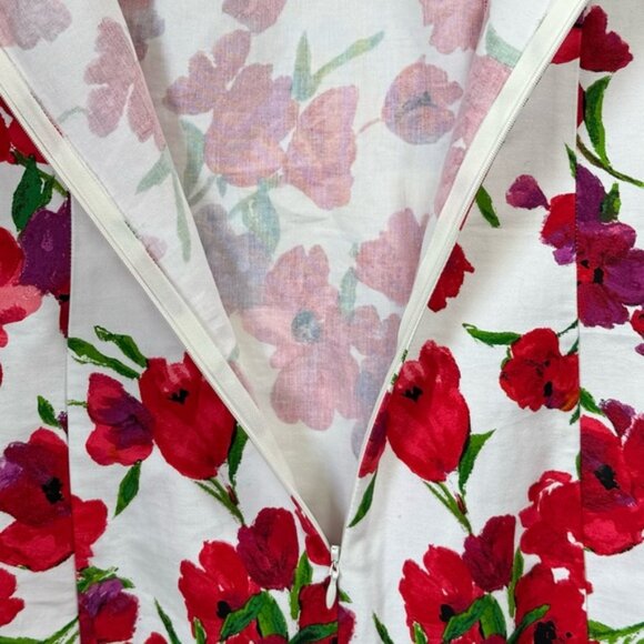 Chaps Floral Sheath Dress Cotton Sleeveless Preppy Midi Red Black White Print 12 - Picture 11 of 16